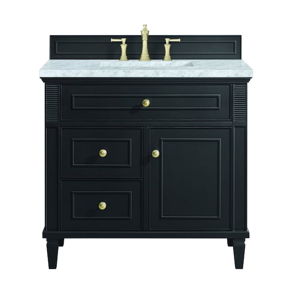 James Martin Vanities 36'' Single Vanity, Black Onyx w/ 3 CM Carrara White Marble Top 424-V36-BKO-3CAR - main